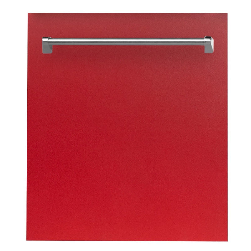 ZLINE 24" Top Control Dishwasher in Red Matte with Stainless Steel Tub and Traditional Style Handle DW-RM-24 - Model Bath