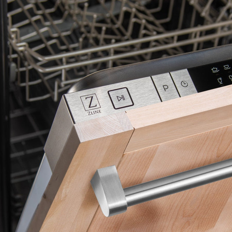 ZLINE 24" Top Control Dishwasher in Unfinished Wood with Stainless Steel Tub and Traditional Style Handle DW-UF-H-24 - Model Bath