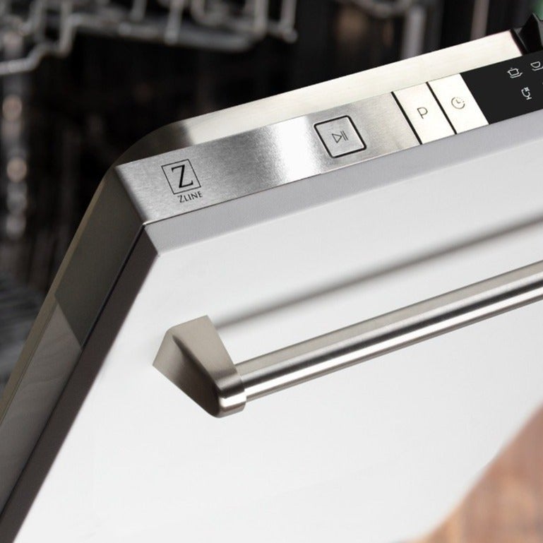 ZLINE 24" Top Control Dishwasher in White Matte with Stainless Steel Tub and Traditional Style Handle DW-WM-24 - Model Bath