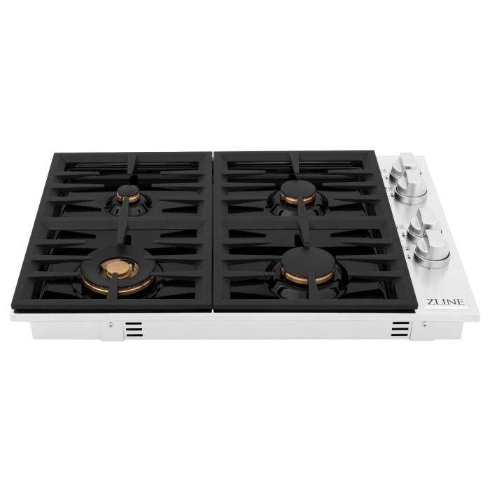 ZLINE 30" Dropin Cooktop with 4 Gas Brass Burners and Black Porcelain Top (RC-BR-30-PBT) - Model Bath
