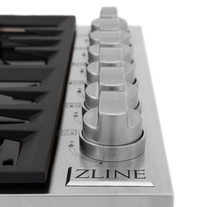 ZLINE 36" Dropin Cooktop with 6 Gas Brass Burners and Black Porcelain Top (RC-BR-36-PBT) - Model Bath