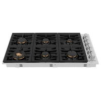 ZLINE 36" Dropin Cooktop with 6 Gas Brass Burners and Black Porcelain Top (RC-BR-36-PBT) - Model Bath