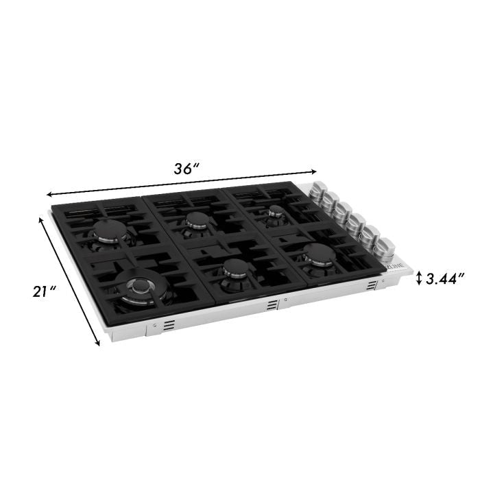 ZLINE 36" Dropin Cooktop with 6 Gas Burners and Black Porcelain Top (RC36-PBT) - Model Bath