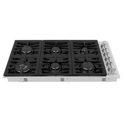 ZLINE 36" Dropin Cooktop with 6 Gas Burners and Black Porcelain Top (RC36-PBT) - Model Bath