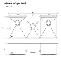 ZLINE Breckenridge 45" Undermount Triple Bowl Sink in DuraSnow® Stainless Steel with Accessories (SLT-45S) - Model Bath