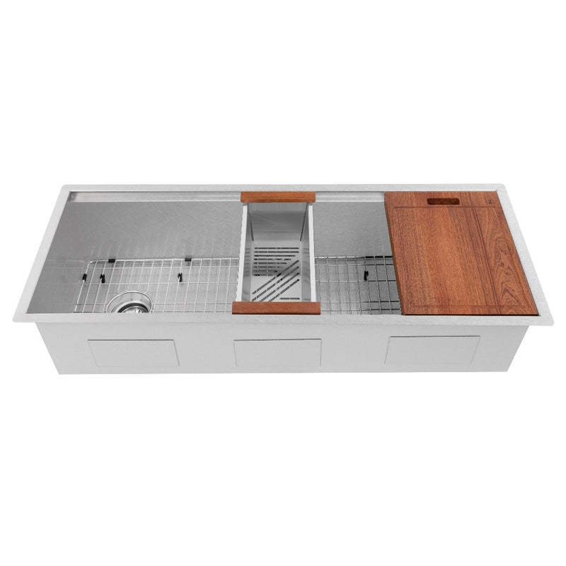 ZLINE Garmisch 43" Undermount Single Bowl Sink in DuraSnow® Stainless Steel with Accessories (SLS-43S) - Model Bath