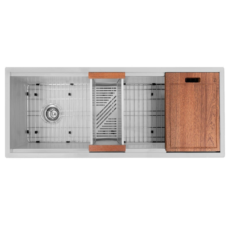 ZLINE Garmisch 43" Undermount Single Bowl Sink in Stainless Steel with Accessories (SLS-43) - Model Bath