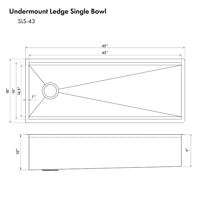 ZLINE Garmisch 43" Undermount Single Bowl Sink in Stainless Steel with Accessories (SLS-43) - Model Bath