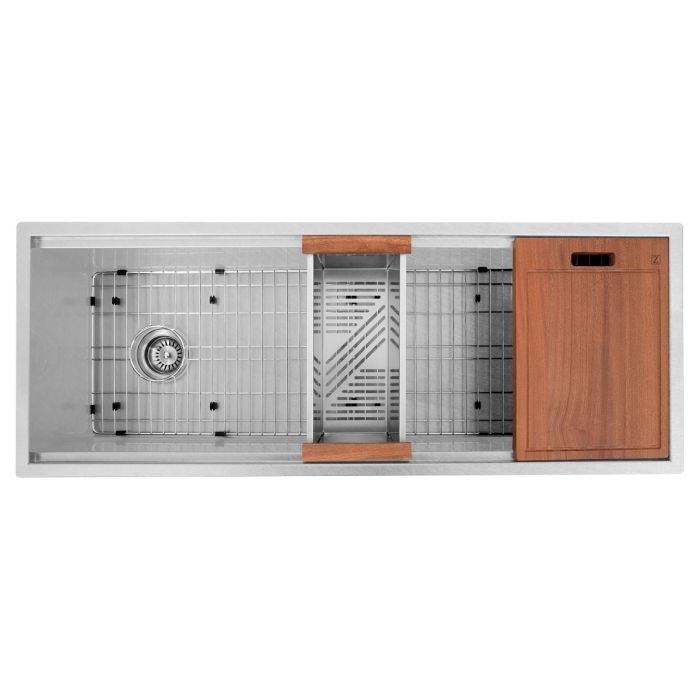 ZLINE Garmisch 45" Undermount Single Bowl Sink in DuraSnow® Stainless Steel with Accessories (SLS-45S) - Model Bath