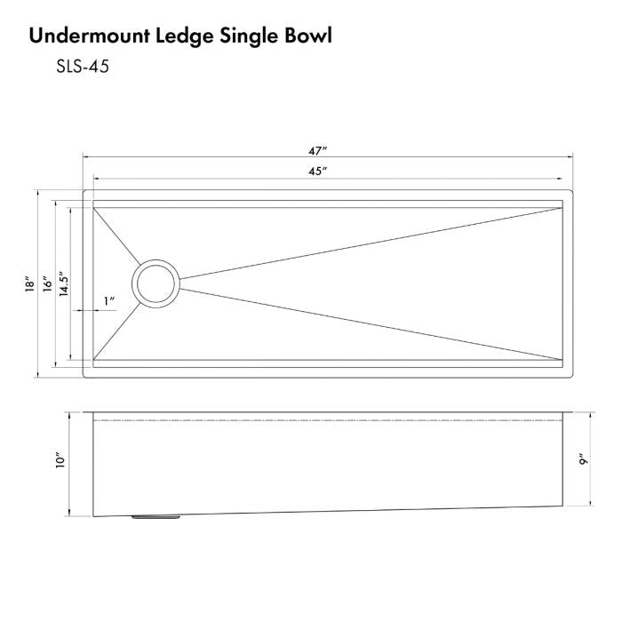 ZLINE Garmisch 45" Undermount Single Bowl Sink in DuraSnow® Stainless Steel with Accessories (SLS-45S) - Model Bath