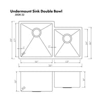 ZLINE Jackson 32" Undermount Double Bowl in Stainless Steel (SRDR-32) - Model Bath